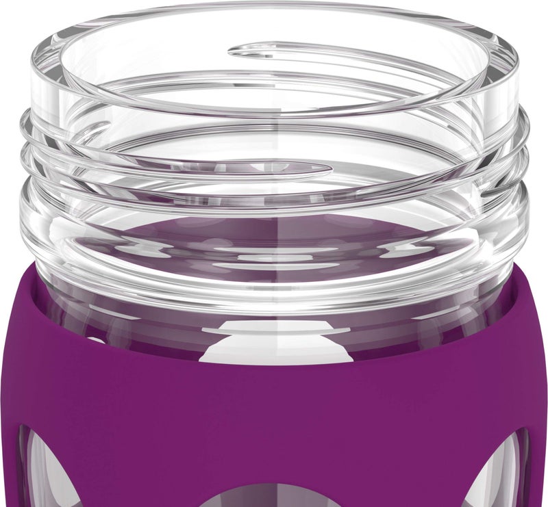 Lifefactory 22-Ounce BPA-Free Glass Water Bottle with Classic Cap and Protective Silicone Sleeve, Plum - Image 1